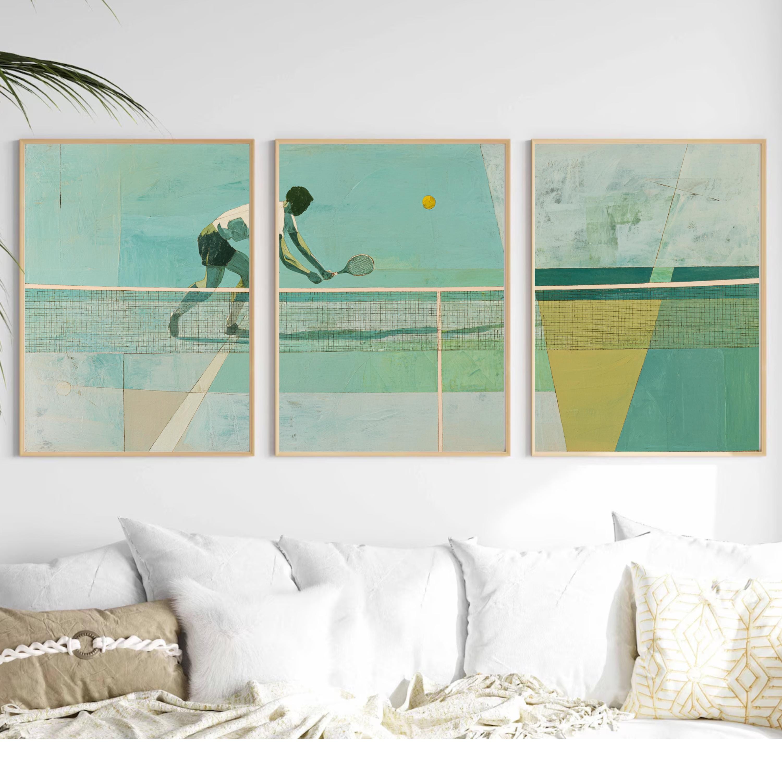 Green Tennis Art Poster Set | 3 Piece Sports Wall Prints | Tennis Gift for Players and Fans| Large 32x24 Inch Prints