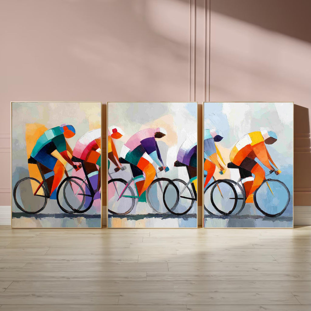 Abstract Tour de France Cycling Art Poster Set | 3 Piece Abstract Racing Wall Prints