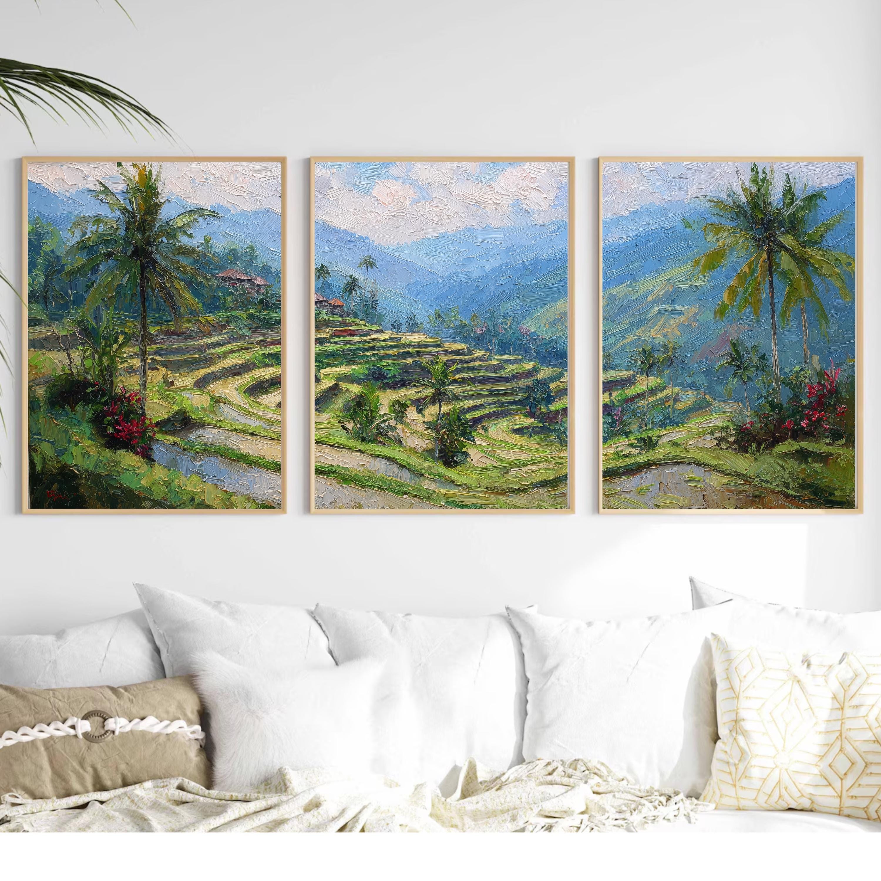 Ubud Bali Rice Terrace Art Set of 3 | Tropical Landscape Wall Prints | Green Nature Travel Decor | Southeast Asia Photography Triptych