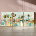 Ocean Coastal Palm Tree Art Set of 3 | Aqua Blue Tropical Prints | Modern Abstract Beach Wall Decor | Serene Coastal Triptych Artwork