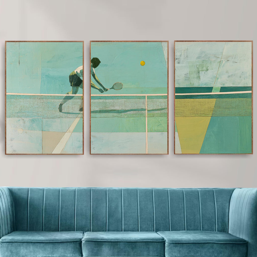 Green Tennis Art Poster Set | 3 Piece Sports Wall Prints | Tennis Gift for Players and Fans| Large 32x24 Inch Prints