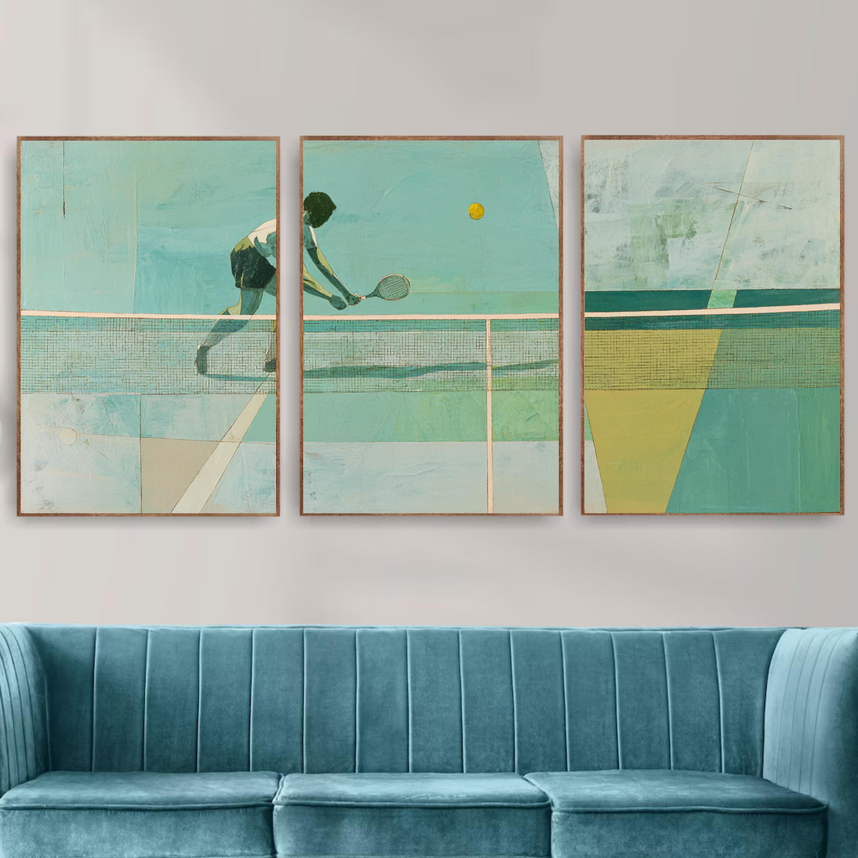 Green Tennis Art Poster Set | 3 Piece Sports Wall Prints | Tennis Gift for Players and Fans| Large 32x24 Inch Prints