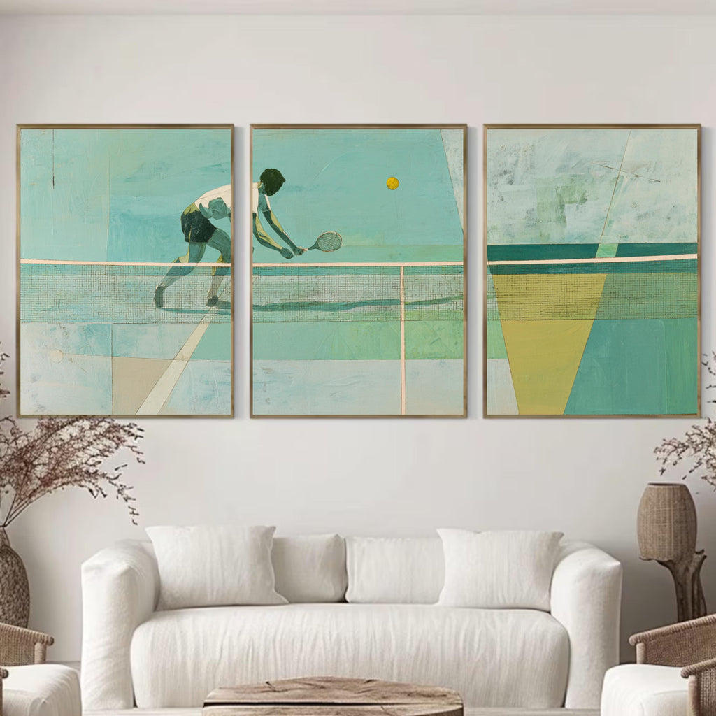 Green Tennis Art Poster Set | 3 Piece Sports Wall Prints | Tennis Gift for Players and Fans| Large 32x24 Inch Prints