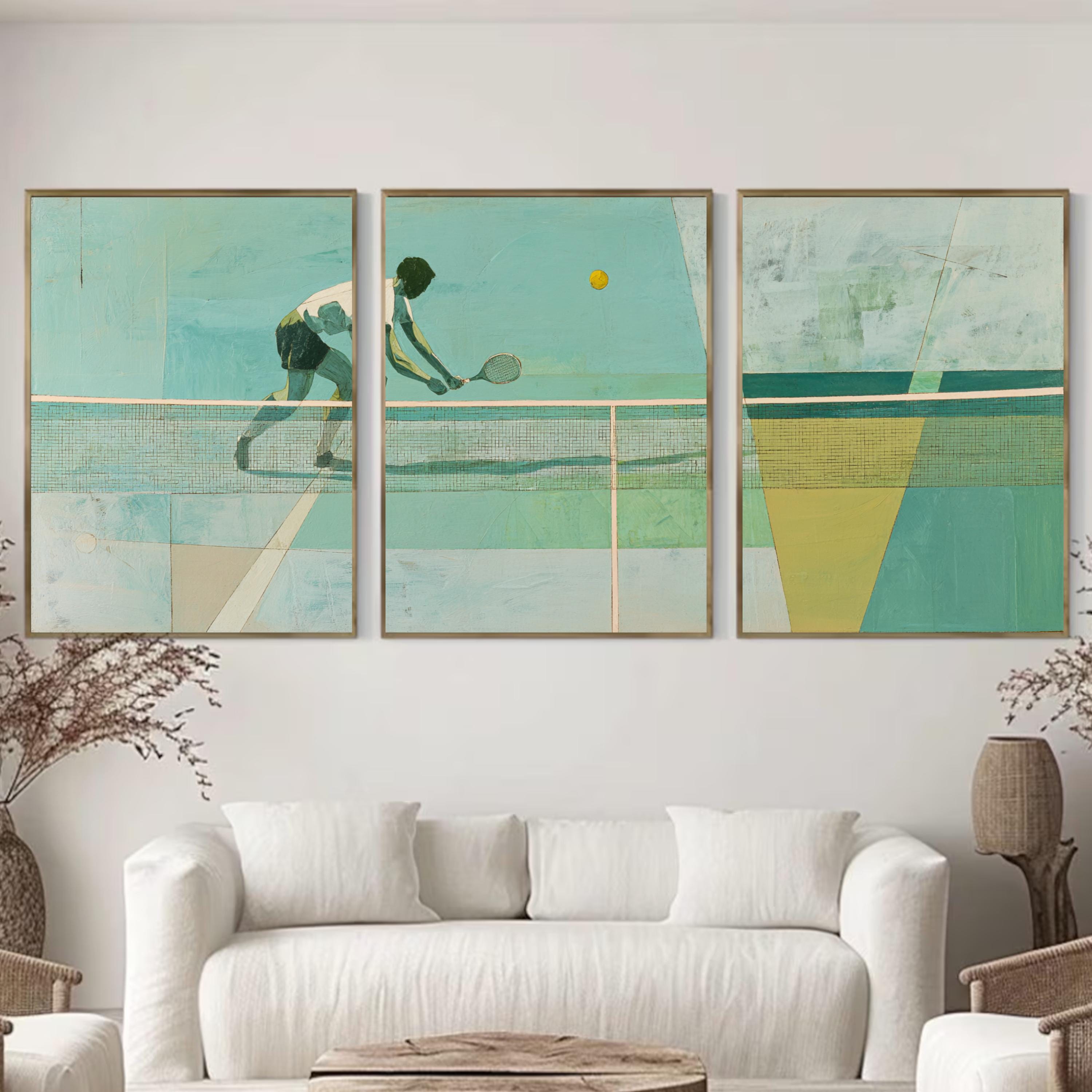 Green Tennis Art Poster Set | 3 Piece Sports Wall Prints | Tennis Gift for Players and Fans| Large 32x24 Inch Prints