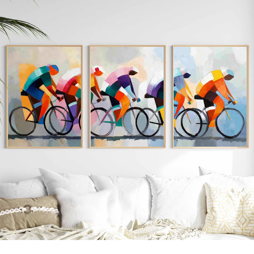 Abstract Tour de France Cycling Art Poster Set | 3 Piece Abstract Racing Wall Prints