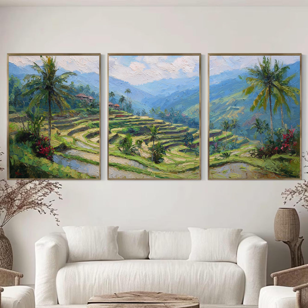 Ubud Bali Rice Terrace Art Set of 3 | Tropical Landscape Wall Prints | Green Nature Travel Decor | Southeast Asia Photography Triptych