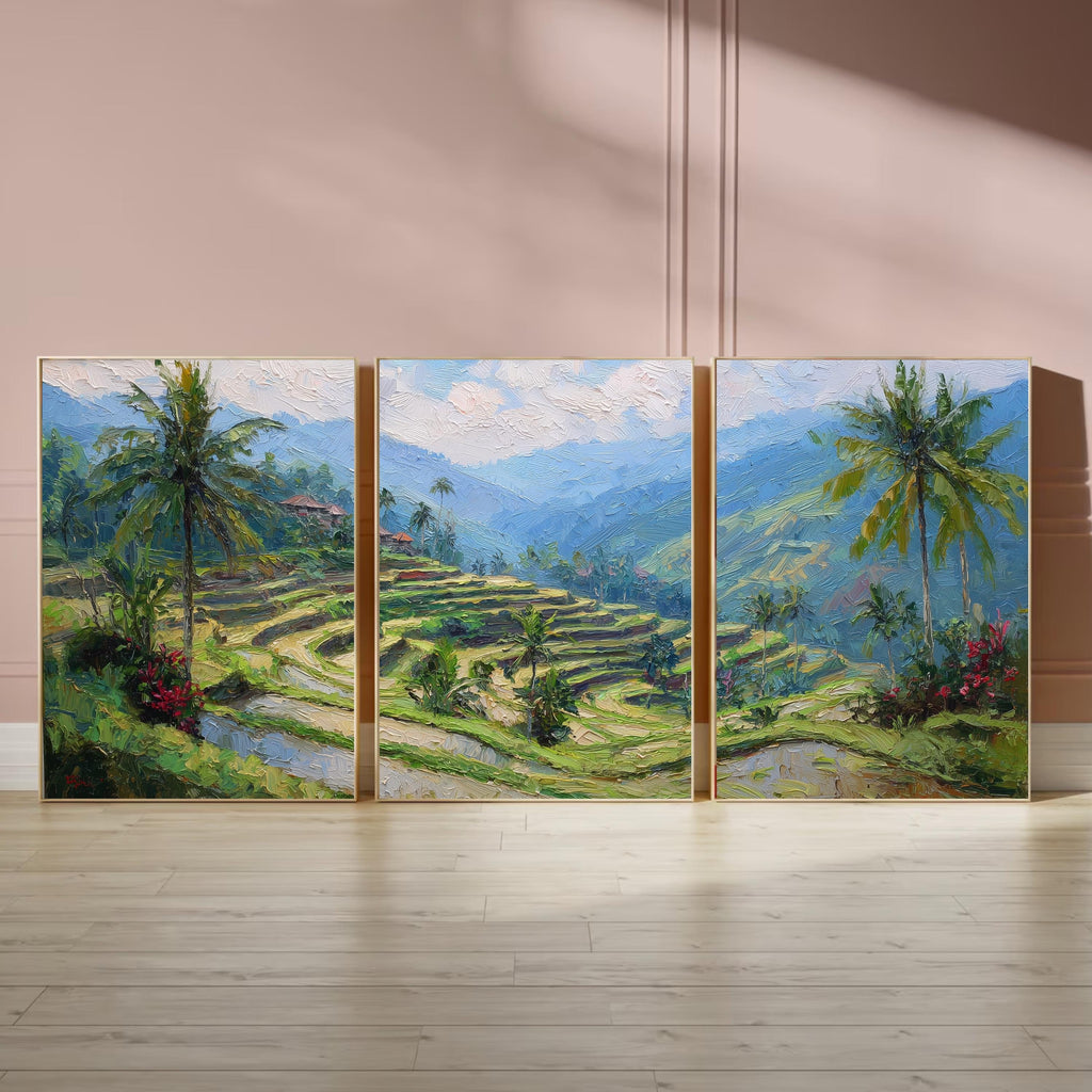 Ubud Bali Rice Terrace Art Set of 3 | Tropical Landscape Wall Prints | Green Nature Travel Decor | Southeast Asia Photography Triptych