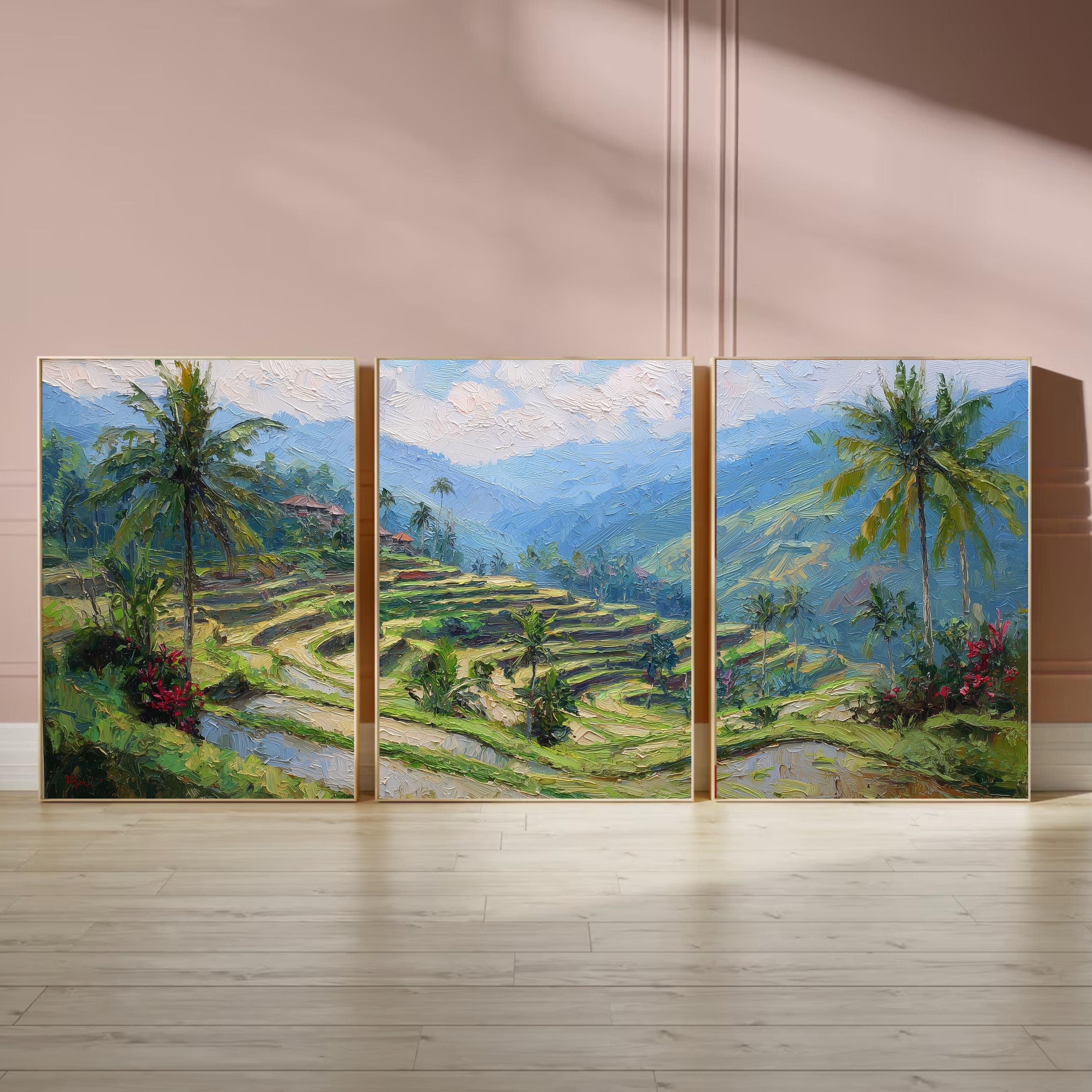 Ubud Bali Rice Terrace Art Set of 3 | Tropical Landscape Wall Prints | Green Nature Travel Decor | Southeast Asia Photography Triptych