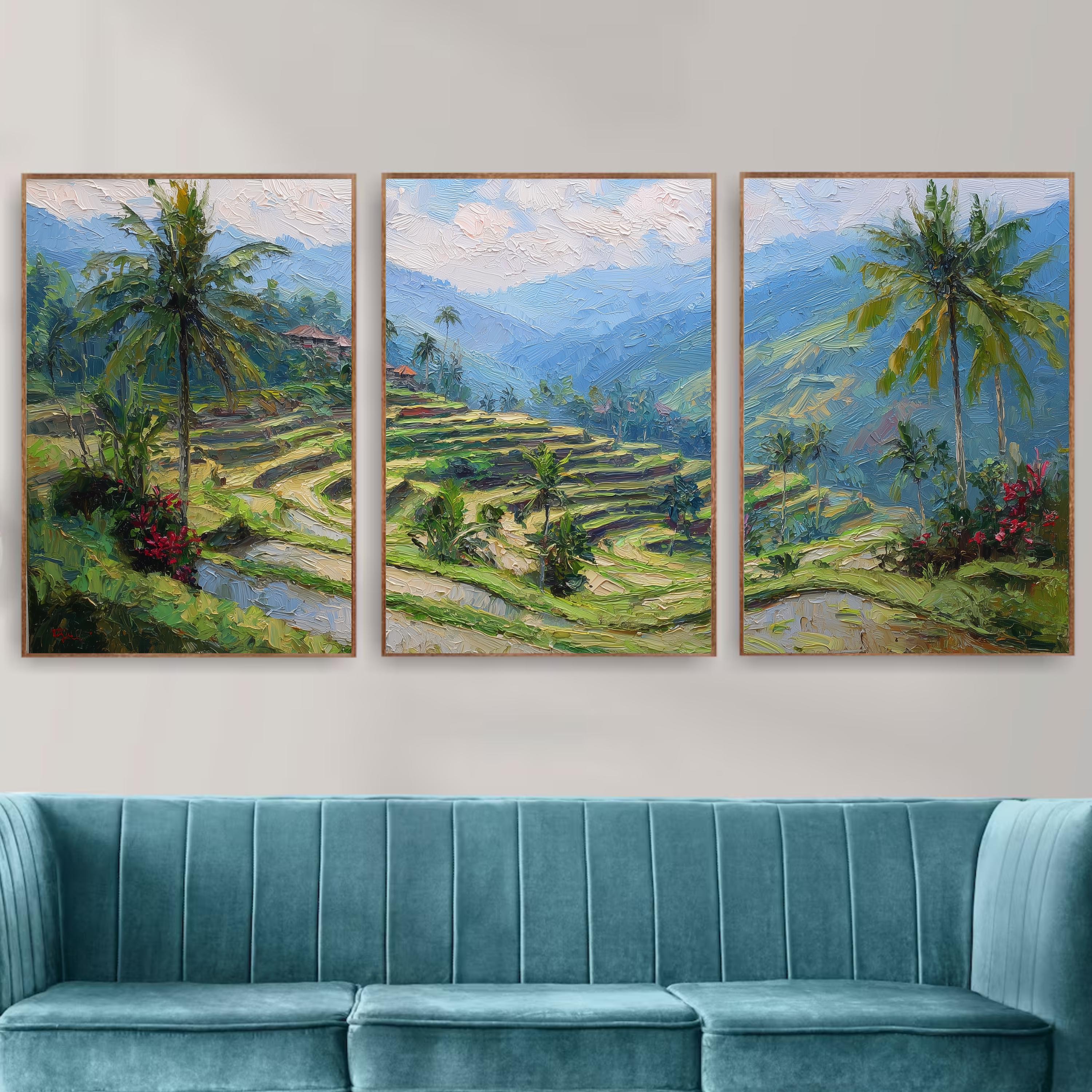 Ubud Bali Rice Terrace Art Set of 3 | Tropical Landscape Wall Prints | Green Nature Travel Decor | Southeast Asia Photography Triptych