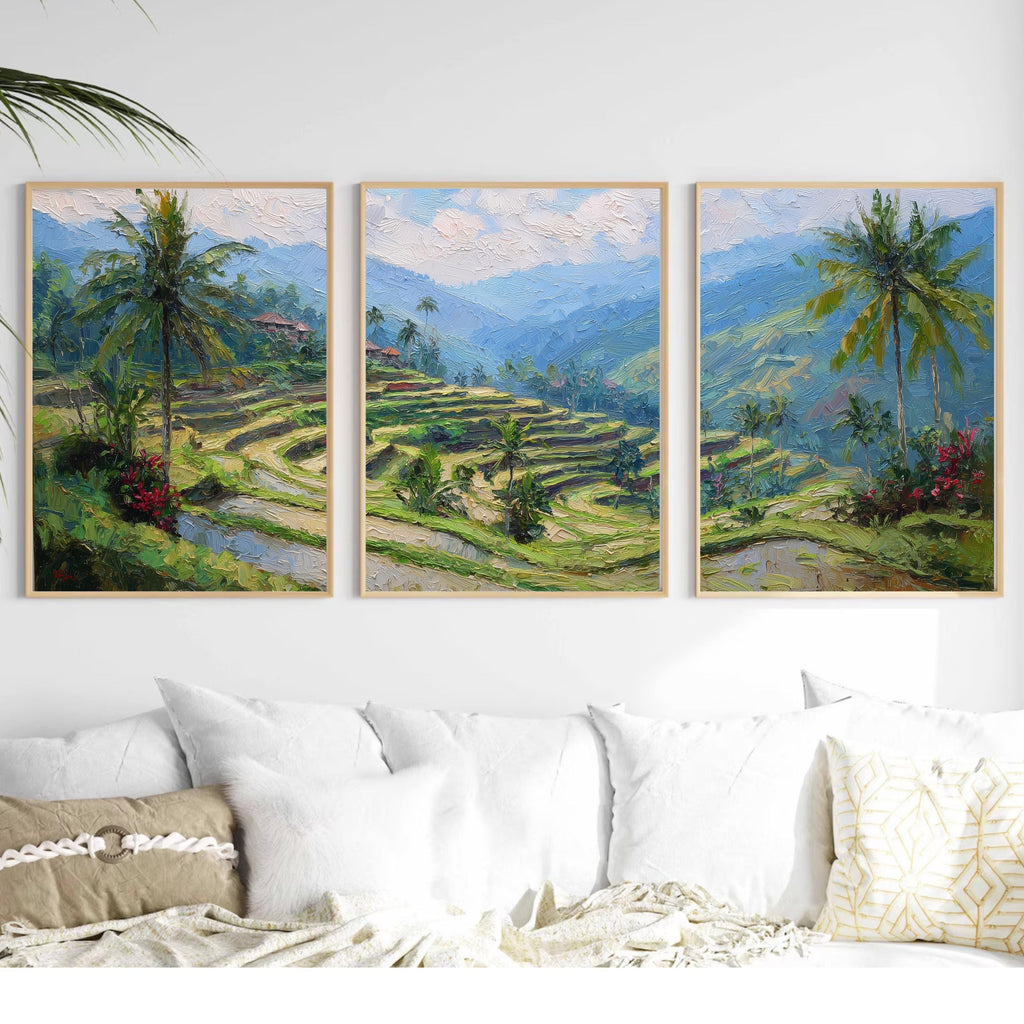 Ubud Bali Rice Terrace Art Set of 3 | Tropical Landscape Wall Prints | Green Nature Travel Decor | Southeast Asia Photography Triptych
