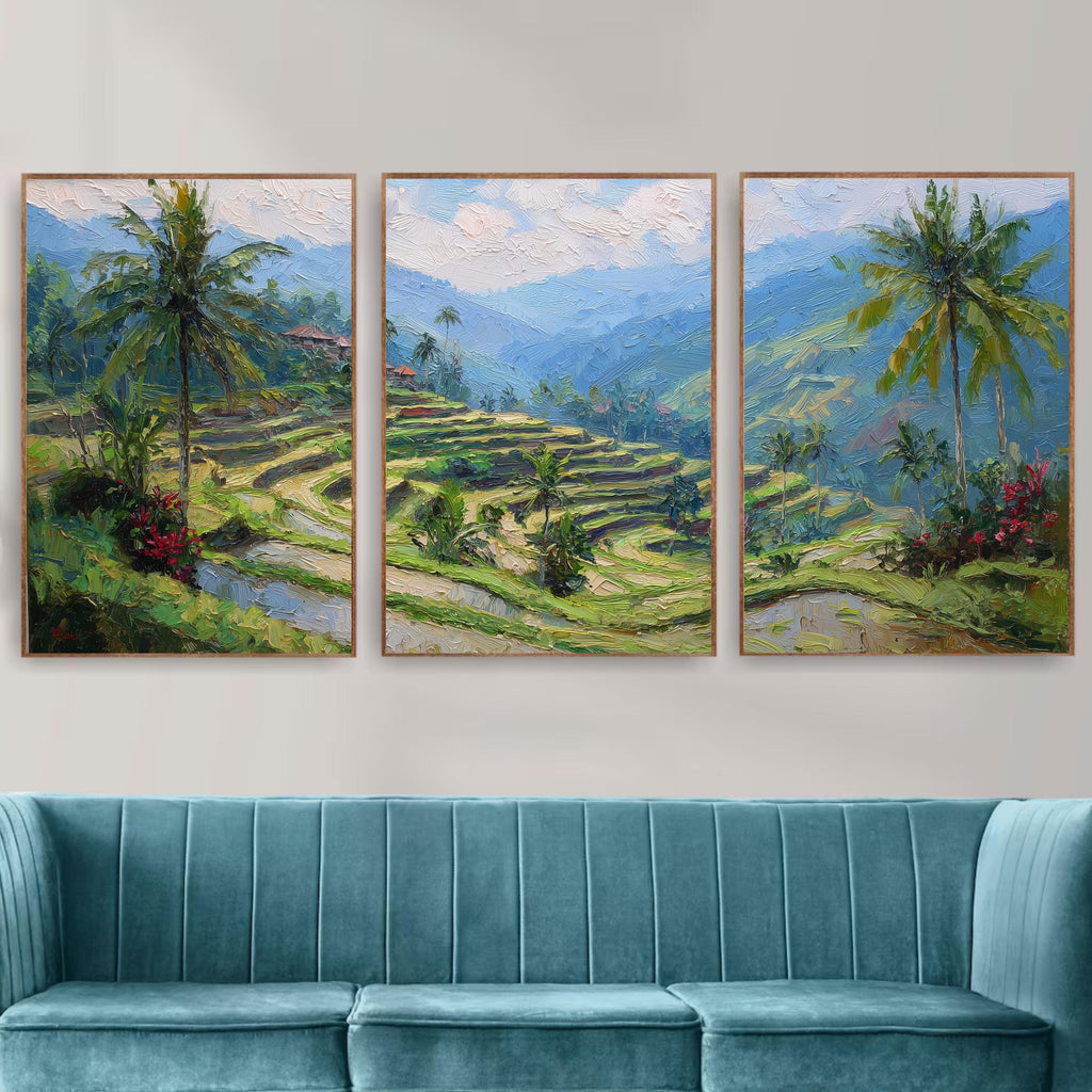 Ubud Bali Rice Terrace Art Set of 3 | Tropical Landscape Wall Prints | Green Nature Travel Decor | Southeast Asia Photography Triptych