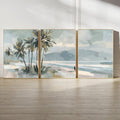 Coastal Palm Tree Wall Art Set of 3 | Neutral Beach Landscape Prints | Modern Ocean