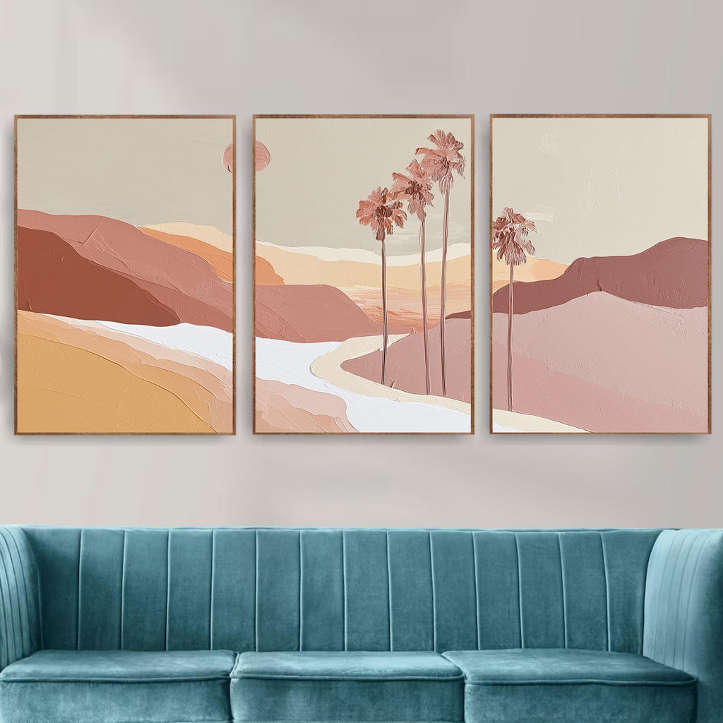 Blush Desert Wall Art Set of 3, Pink Palm Tree Prints, Neutral Landscape Posters, Modern Palm Springs Decor