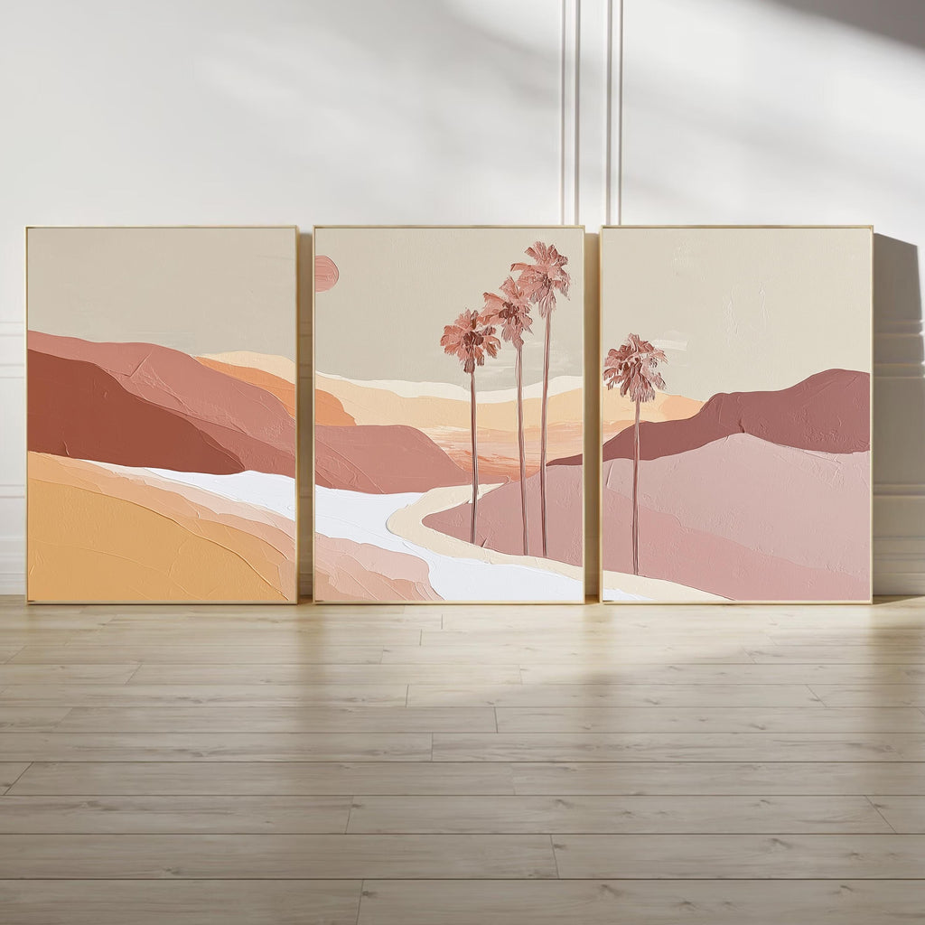 Blush Desert Wall Art Set of 3, Pink Palm Tree Prints, Neutral Landscape Posters, Modern Palm Springs Decor