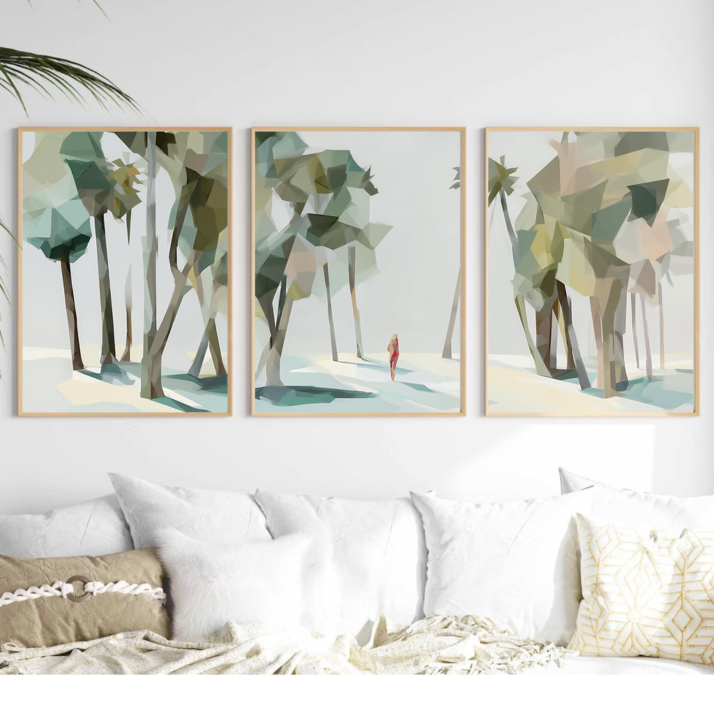 Abstract Palm Tree Wall Art Set of 3, Minimalist Desert Prints, Neutral California Poster Set, Modern Boho Palm Decor