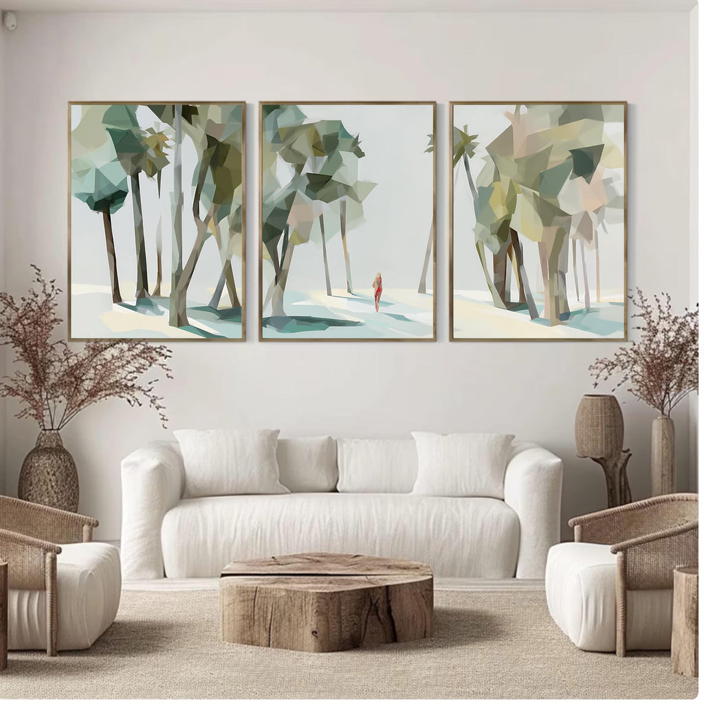 Abstract Palm Tree Wall Art Set of 3, Minimalist Desert Prints, Neutral California Poster Set, Modern Boho Palm Decor