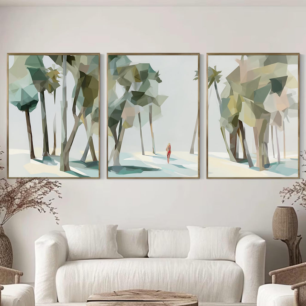 Abstract Palm Tree Wall Art Set of 3, Minimalist Desert Prints, Neutral California Poster Set, Modern Boho Palm Decor