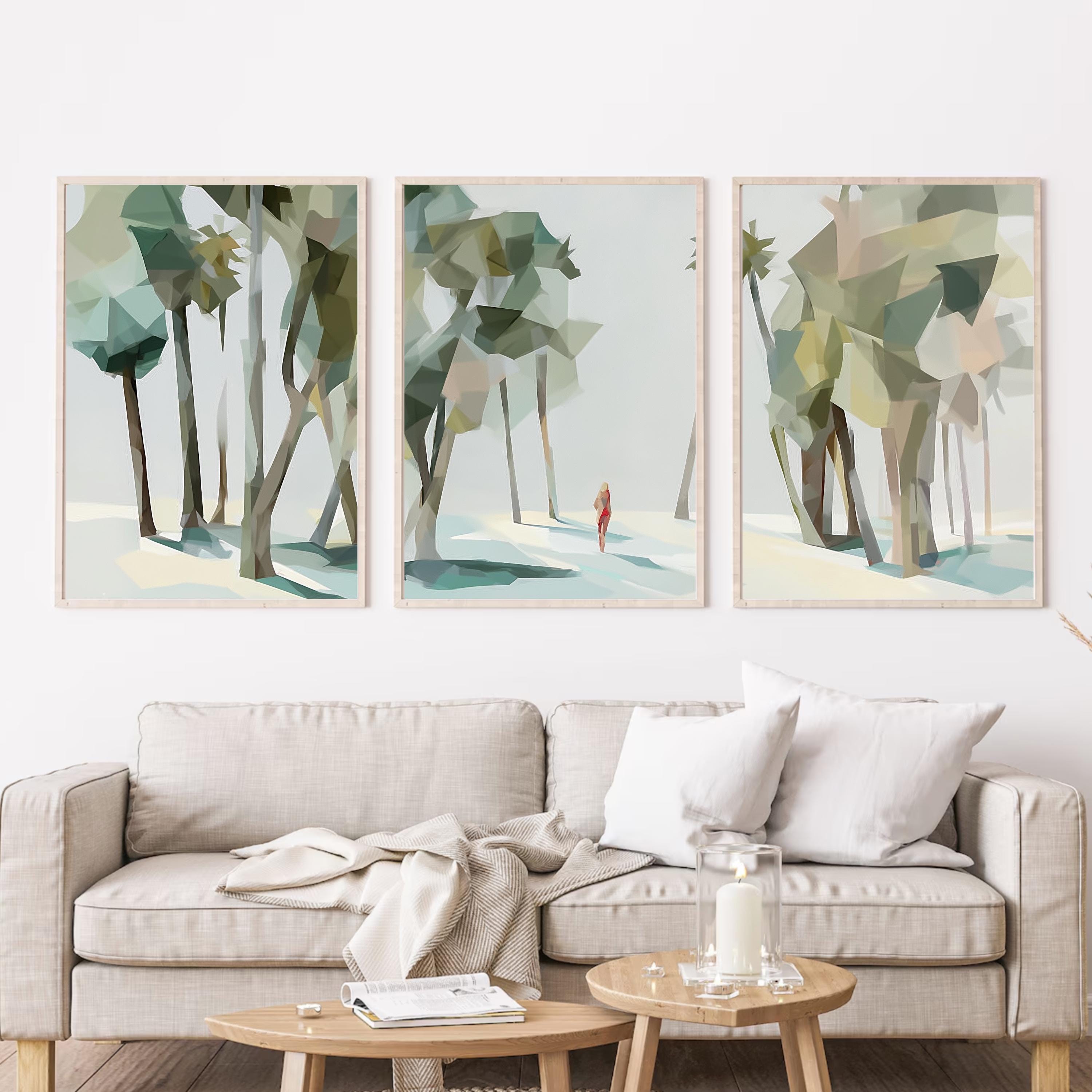 Abstract Palm Tree Wall Art Set of 3, Minimalist Desert Prints, Neutral California Poster Set, Modern Boho Palm Decor