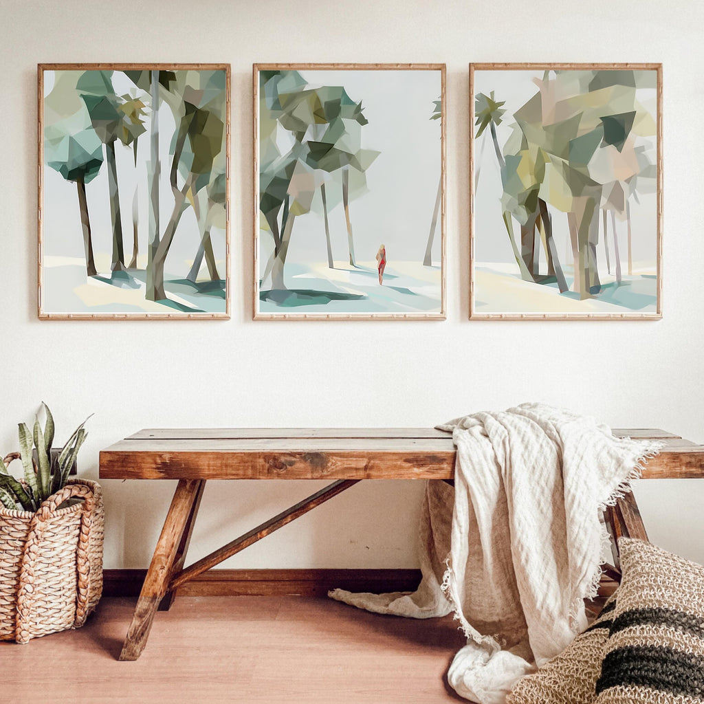Abstract Palm Tree Wall Art Set of 3, Minimalist Desert Prints, Neutral California Poster Set, Modern Boho Palm Decor